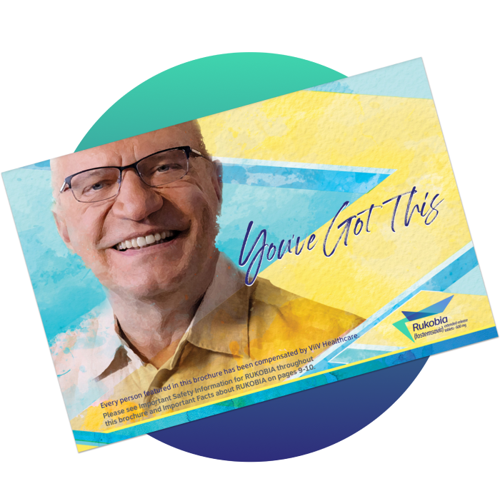 Image of downloadable RUKOBIA patient brochure featuring a photo of a smiling male patient