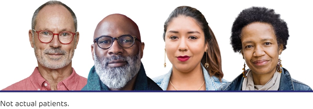 Headshots of 2 men and 2 women, various ethnicities and ages, lined up next to each other. Not actual patients.